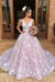 Blushing Pink V Neck Lace Aline Wedding Dress
