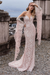 Blushing Pink Lace Wedding Dress Mermaid Wedding Dress V Neck Long Sleeve Sexy Bridal Dresses