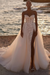 Blushing Pink Strapless Aline Bridal Dress Lace Appliques Beach Wedding Dress with Front Split