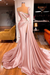 Blushing Pink One Shoulder Mermaid Prom Dress Beaded with Split