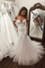 Blushing Pink Off the Shoulder Mermaid Lace Long Tulle Wedding Dress - Wedding Dresses