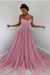 Blushing Pink Off-the-Shoulder Prom Dress Long with Sequins - Prom Dresses