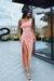 Blushing Pink Chic One-Shoulder Evening Gown with Front Slit and Sleeveless Design