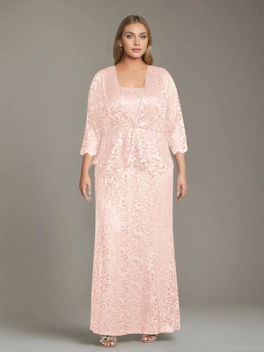 Plus Size 2-Piece Mother of the Bride Dress Set with Square Neck and Floor-Length Sheath
