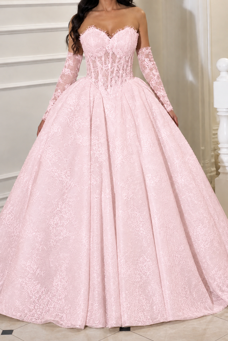Blushing Pink Romantic Sweetheart Corset Lace Princess Wedding Dress