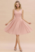 Blushing Pink Ruffle Chiffon Short Bridesmaid Dress Sleeveless V-Neck Aline Knee Length Homecoming Dress - Prom Dresses