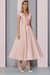 Blushing Pink Satin A-Line Mother of the Bride Dress V Neck Tea Length Wedding Guest Dress - Prom Dresses