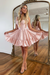 Blushing Pink Satin Graduation Dress Aline Short Cocktail Dress with Straps