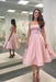 Blushing Pink Satin Strapless Prom Dress