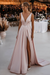 Blushing Pink Satin Wedding Dress Open Back Bridal Dress with Split