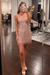 Blushing Pink Spaghetti Straps Sequins Tight Short Hoco Dress with Fringes