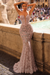 Blushing Pink Sexy Sleeveless Deep V-Neck Mermaid Beaded Appliques Lace Prom Dress