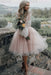 Blushing Pink Simple Wedding Dress A Line Designed Neckline Lace Tulle Bridal Gowns