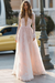 Blushing Pink Simple Wedding Dress A Line V Neck Long Sleeves Lace Floor Length Bridal Gowns