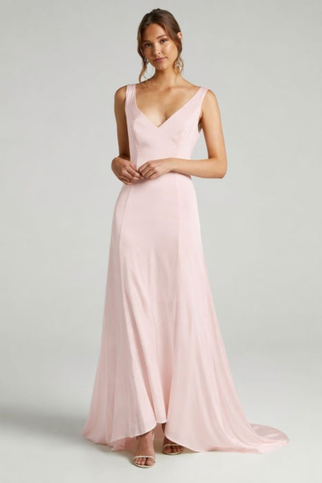 Blushing Pink Simple Wedding Dress A-Line V-Neck Sleeveless Backless Chiffon Bridal Dresses