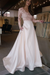 Blushing Pink Long Sleeves Sweep Train Satin Wedding Dress with Top Lace - Prom Dresses