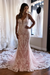 Blushing Pink Spaghetti Straps Lace Mermaid Wedding Dress Sleeveless Tulle Bridal Gown