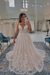 Blushing Pink Spaghetti Straps Open Back Appliques Lace A-Line Wedding Dresses 