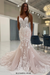 Blushing Pink Spaghetti Straps White Mermaid Wedding Dress V neck Tulle Lace Bridal Gown wedding dresses