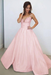 Blushing Pink Spaghetti Straps White V Neck Sleeveless Satin Beach Wedding Dress - Wedding Dresses