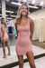 Blushing Pink Square Neck Tight Homecoming Dress with Slit