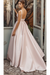 Blushing Pink Vintage Wedding Dresses Square Neck Sleeveless Natural Waist Satin Fabric Court Train Sash Bridal Dress