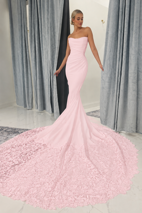 Blushing Pink  Strapless Mermaid Lace Appliques Sweetheart Wedding Dress Long Bridal Dress with Train - Wedding Dresses