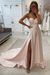 Blushing Pink Strapless Sweetheart Satin Wedding Dress with Front Split - wedding dresses