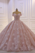 Blushing Pink Sweetheart Off-the-Shoulder Backless Wedding Dress with Lace Ruffles and Tulle Appliques