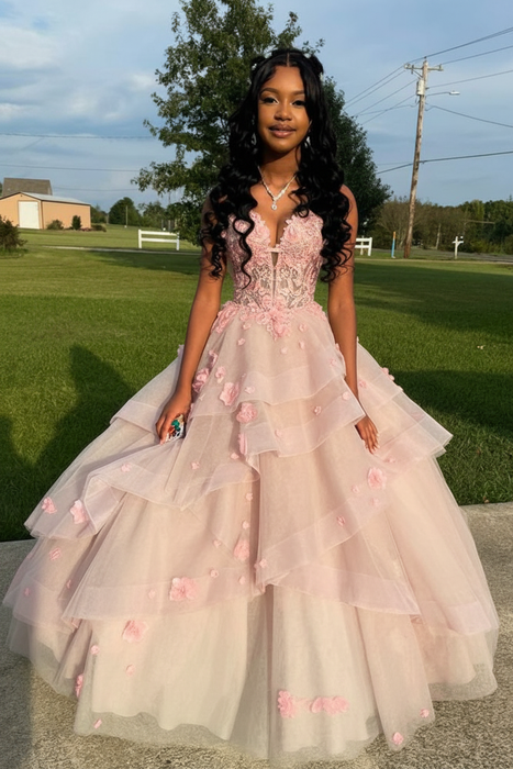 Blushing Pink Spaghetti Straps Aline Prom Dress Tulle Aline Evening Dress with Lace