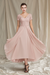 Blushing Pink V-Neck A-Line Princess Tea-Length Dresses for the Mother of the Bride