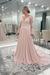 Blushing Pink V-neck Open Back Appliques Lace A-Line Wedding Dresses Long Sleeve