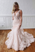 Blushing Pink V Neck Sleeveless Backless Covered Button Mermaid Wedding Dresses