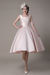 Blushing Pink Wedding Dress Scoop Backless Knee Length Satin Wedding Gown misshow