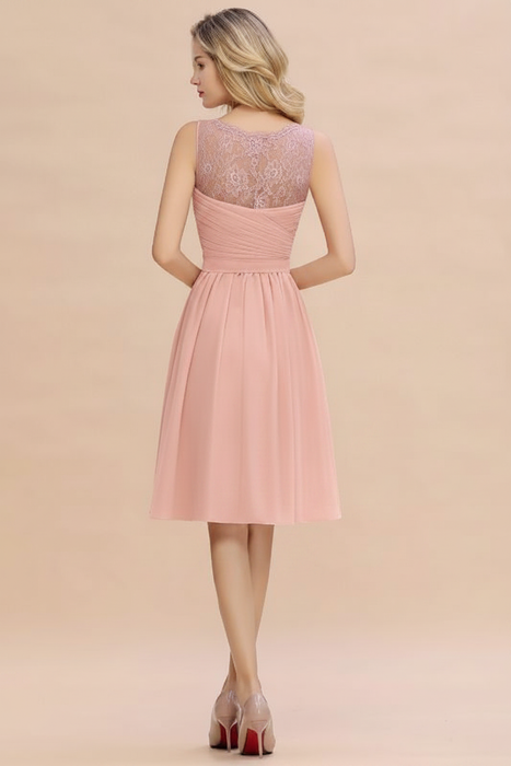 Blushing Pink Ruffle Chiffon Short Bridesmaid Dress Sleeveless V-Neck Aline Knee Length Homecoming Dress - Prom Dresses