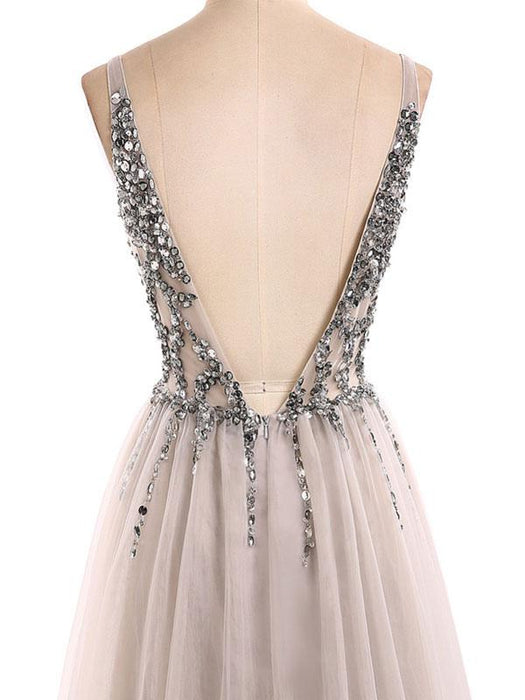 Boho Wedding Dress 2021 A Line Deep V Neck Sleeveless Straps Split Front Floor Length Prom Dresses