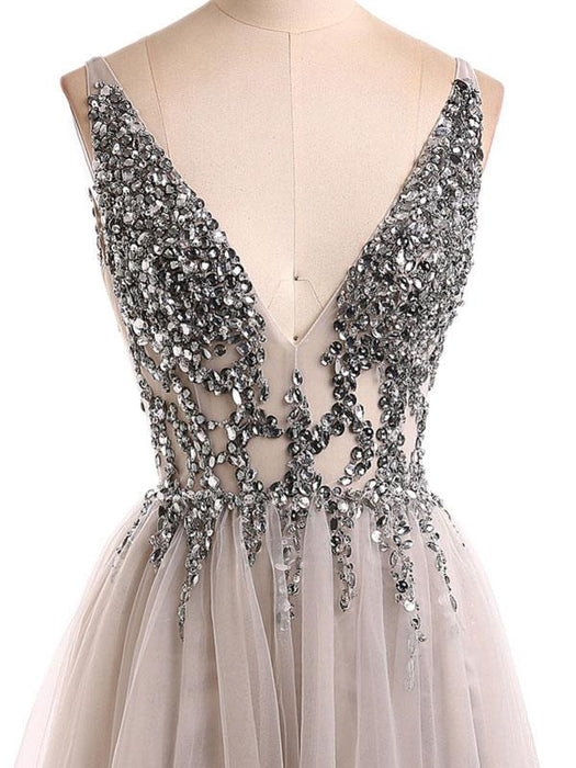 Boho Wedding Dress 2021 A Line Deep V Neck Sleeveless Straps Split Front Floor Length Prom Dresses