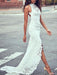 Boho Wedding Dress Mermaid High Cpllar Halter Sleeveless With Train Split Lace Bridal Dress