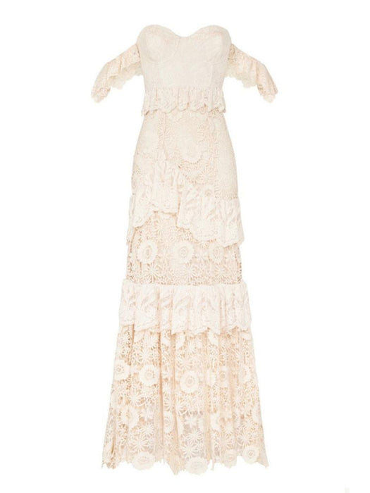 Boho Wedding Dress 2021 Off The Shoulder Floor Length Multilayer Lace Bridal Gowns