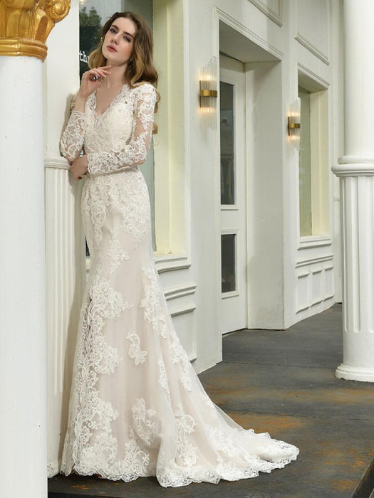 Boho Wedding Dress V Neck Sleeveless Natural Waist Lace Bridal Gowns With Train