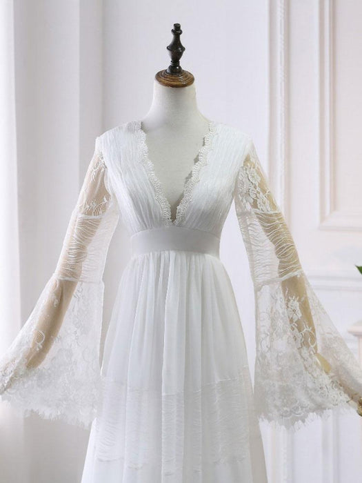 boho wedding dresses 2021 a line deep v neck multilayer lace chiffon beach party dress bridal gowns