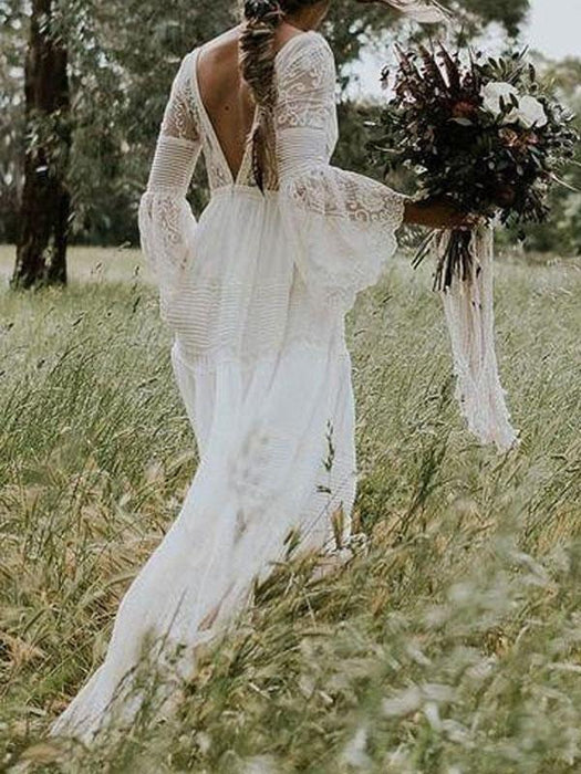 boho wedding dresses a line lace chiffon beach bridal gowns-Bridelily boho wedding dresses a line lace chiffon beach bridal gowns-Bridelily