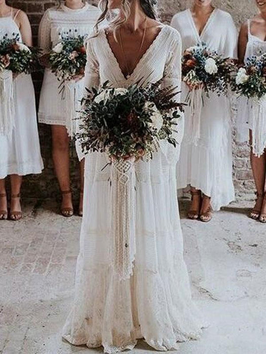 boho wedding dresses a line lace chiffon beach bridal gowns-Bridelily boho wedding dresses a line lace chiffon beach bridal gowns-Bridelily