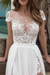 Boho Wedding Dresses Chiffon Deep V Neck Short Sleeve Lace Appliqued Split Front Beach Bridal Gowns
