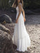 boho wedding dresses 2021 chiffon v neck a line straps sleeveless bows lace bridal gowns ruffle hem bridal dress for beach wedding