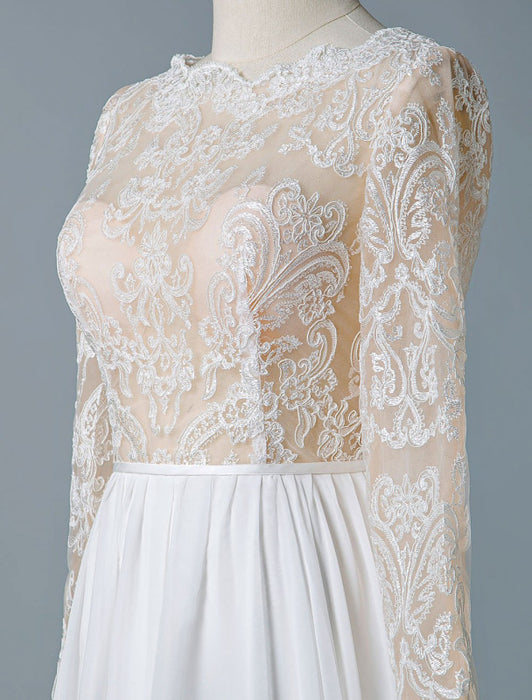 boho wedding dresses 2021 jewel neck long sleeve a line floor length chffion bridal dress for beach wedding