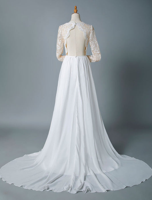 boho wedding dresses 2021 jewel neck long sleeve a line floor length chffion bridal dress for beach wedding