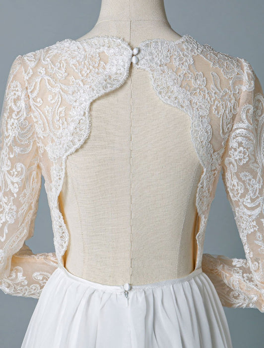 boho wedding dresses 2021 jewel neck long sleeve a line floor length chffion bridal dress for beach wedding