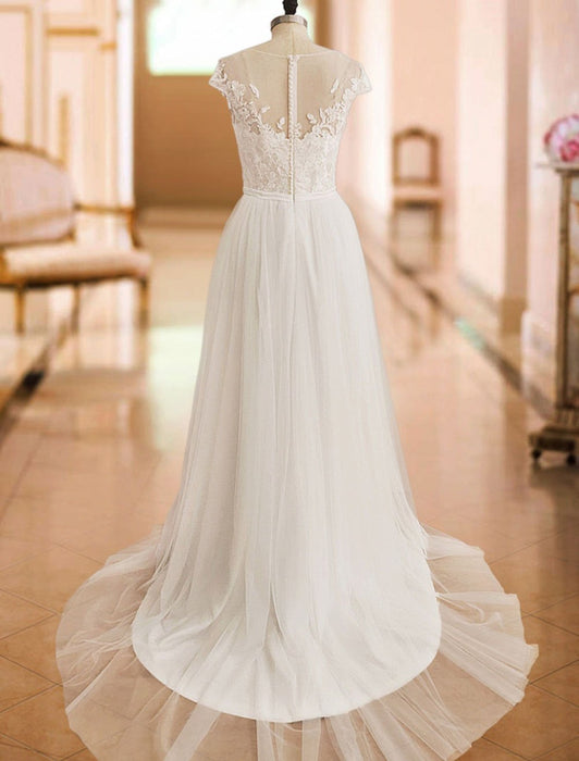 boho wedding dresses lace off the shoulder short sleeve floor length split front bridal dress with train