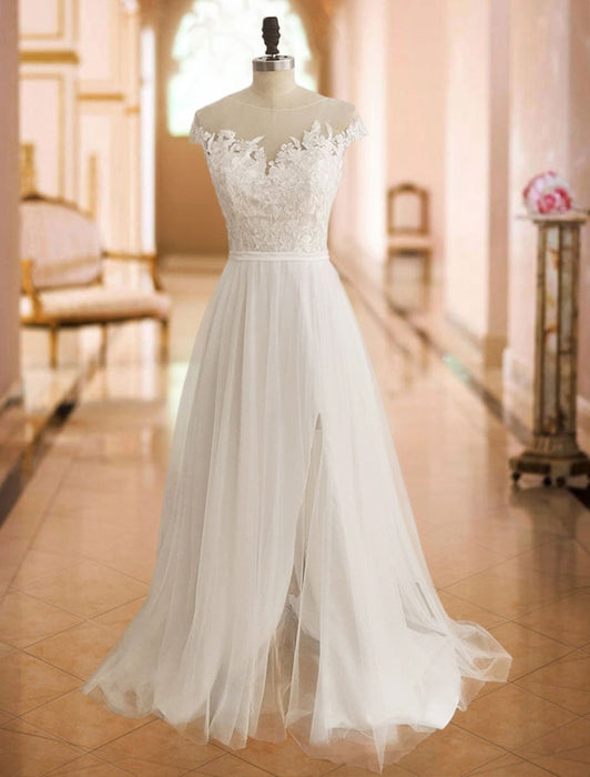 boho wedding dresses lace off the shoulder short sleeve floor length split front bridal dress with train